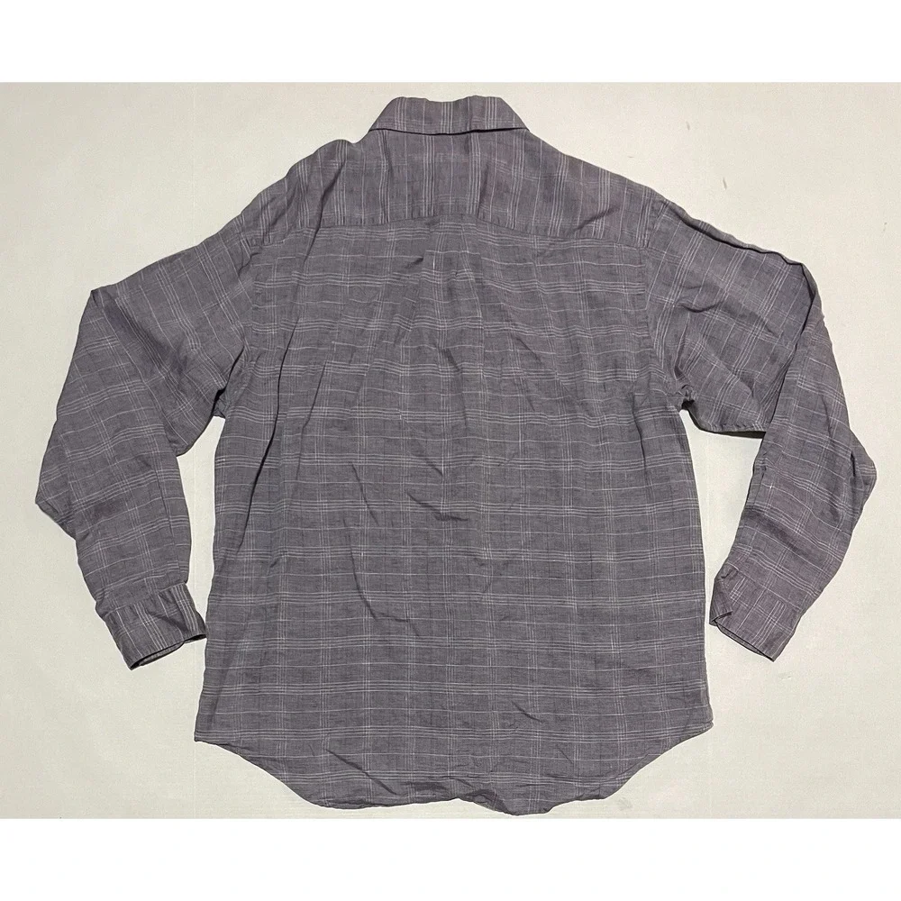 Banana Republic Shirt Mens Size Large‎ Purple Plaid 100% Linen Button Up Check